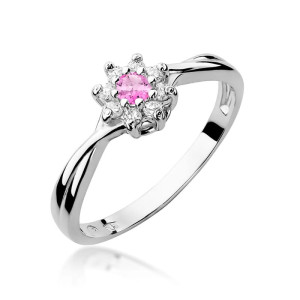 Złoty pierścionek W072 Różowy Topaz 0,13ct białe złoto pr. 585