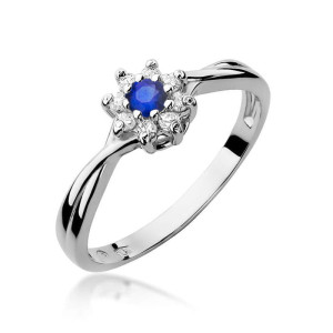 Złoty pierścionek W072 Szafir 0,15ct białe złoto pr. 585