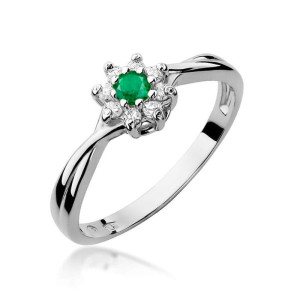 Złoty pierścionek W072 Szmaragd 0,15ct białe złoto pr. 585