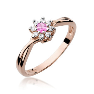 Złoty pierścionek W072 Różowy Topaz 0,13ct różowe złoto pr. 585