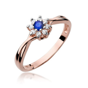 Złoty pierścionek W072 Szafir 0,15ct różowe złoto pr. 585