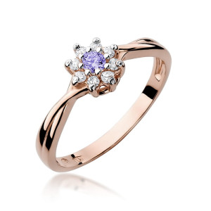 Złoty pierścionek W072 Tanzanit 0,15ct różowe złoto pr. 585