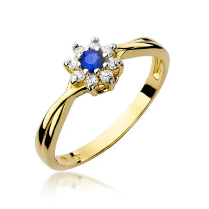 Złoty pierścionek W072 Szafir 0,15ct żółte złoto pr. 585
