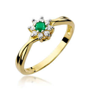 Złoty pierścionek W072 Szmaragd 0,15ct żółte złoto pr. 585