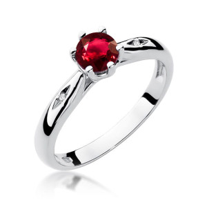 Złoty pierścionek W074 Rubin 0,60ct białe złoto pr. 585