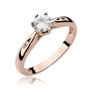 Złoty pierścionek W074 Biały Szafir 0,60ct różowe złoto pr. 585