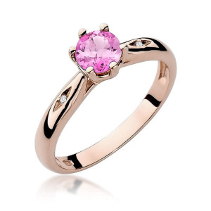 Złoty pierścionek W074 Różowy Topaz 0,60ct różowe złoto pr. 585