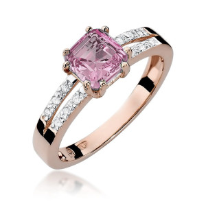 Złoty pierścionek W079 Różowy Topaz 1,10ct różowe złoto pr. 585