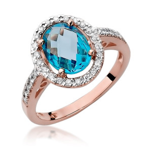 Złoty pierścionek W080 Topaz 1,70ct różowe złoto pr. 585