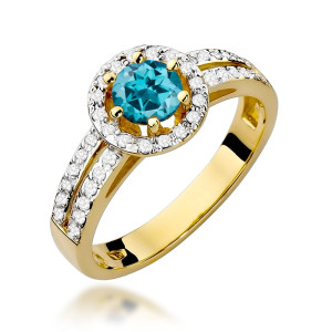 Złoty pierścionek W087 Topaz London Blue 0,50ct żółte złoto pr. 585