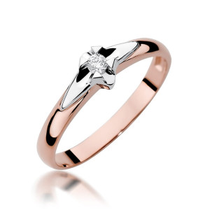 Złoty pierścionek W088 Diament 0,05ct różowe złoto pr. 585
