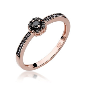 Złoty pierścionek W091 Czarny Diament 0,02ct różowe złoto pr. 585