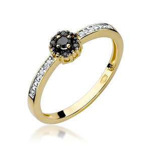 Złoty pierścionek W091 Czarny Diament 0,02ct żółte złoto pr. 585
