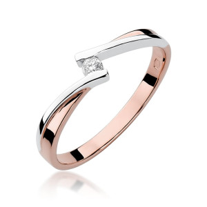 Złoty pierścionek W137 Diament 0,04ct różowe złoto pr. 585
