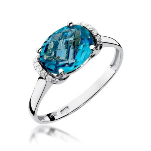 Złoty pierścionek W148 Topaz 1,70ct białe złoto pr. 585