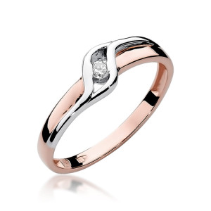 Złoty pierścionek W178 Diament 0,04ct różowe złoto pr. 585