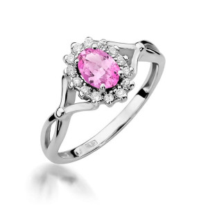 Złoty pierścionek W182 Różowy Szafir 0,45ct białe złoto pr. 585