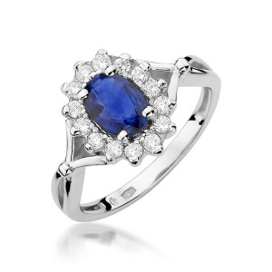 Złoty pierścionek W182 Szafir 0,90ct białe złoto pr. 585
