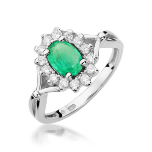 Złoty pierścionek W182 Szmaragd 0,80ct białe złoto pr. 585