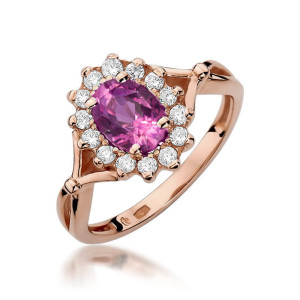 Złoty pierścionek W182 Różowy Szafir 0,45ct różowe złoto pr. 585