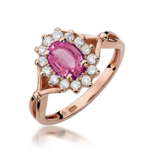 Złoty pierścionek W182 Różowy Topaz 0,50ct różowe złoto pr. 585