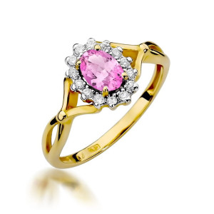 Złoty pierścionek W182 Różowy Szafir 0,45ct żółte złoto pr. 585