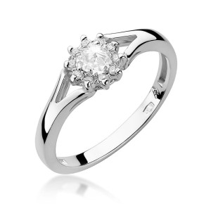 Złoty pierścionek W185 Diament 0,10ct białe złoto pr. 585