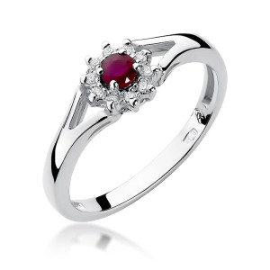 Złoty pierścionek W185 Rubin 0,15ct białe złoto pr. 585