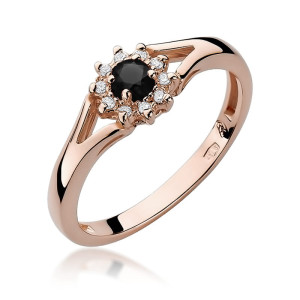 Złoty pierścionek W185 Czarny Diament 0,12ct różowe złoto pr. 585