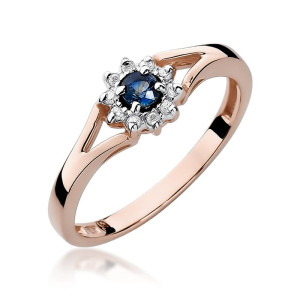 Złoty pierścionek W185 Szafir 0,15ct różowe złoto pr. 585