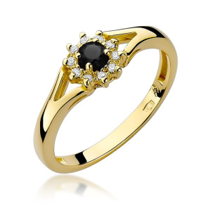 Złoty pierścionek W185 Czarny Diament 0,12ct żółte złoto pr. 585