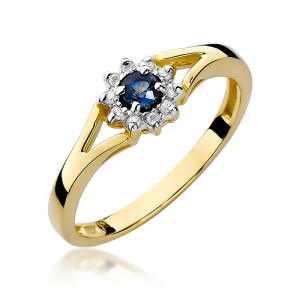 Złoty pierścionek W185 Szafir 0,15ct żółte złoto pr. 585