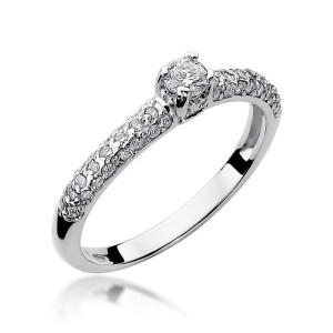 Złoty pierścionek W200 Diament 0,15ct białe złoto pr. 585