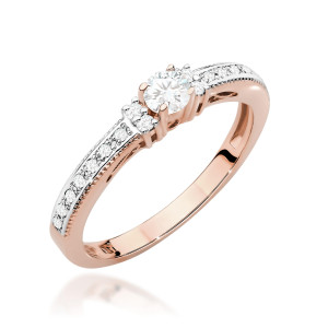 Złoty pierścionek W201 Diament 0,13ct różowe złoto pr. 585