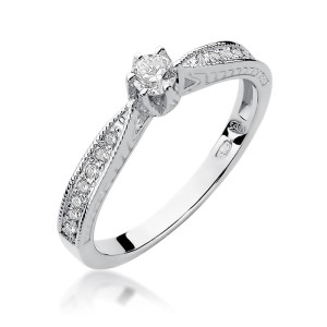 Złoty pierścionek W202 Diament 0,15ct białe złoto pr. 585