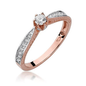 Złoty pierścionek W202 Diament 0,15ct różowe złoto pr. 585