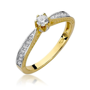 Złoty pierścionek W202 Diament 0,15ct żółte złoto pr. 585