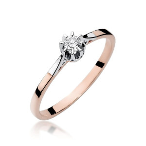 Złoty pierścionek W209 Diament 0,10ct różowe złoto pr. 585