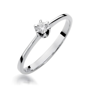 Złoty pierścionek W220 Diament 0,10ct białe złoto pr. 585