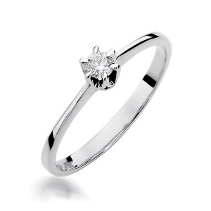 Złoty pierścionek W220 Diament 0,15ct białe złoto pr. 585