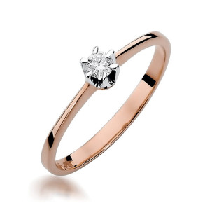 Złoty pierścionek W220 Diament 0,10ct różowe złoto pr. 585