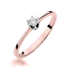 Złoty pierścionek W220 Diament 0,12ct różowe złoto pr. 585