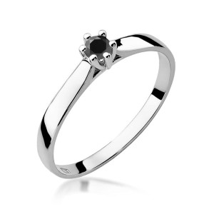 Złoty pierścionek W222 Czarny Diament 0,12ct białe złoto pr. 585