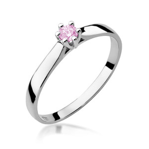 Złoty pierścionek W222 Różowy Topaz 0,15ct białe złoto pr. 585