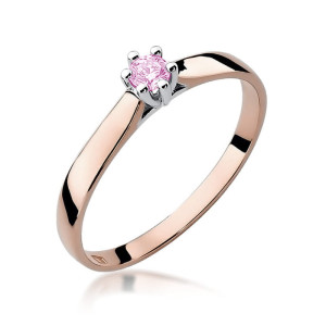 Złoty pierścionek W222 Różowy Topaz 0,15ct różowe złoto pr. 585
