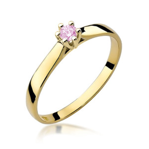 Złoty pierścionek W222 Różowy Topaz 0,15ct żółte złoto pr. 585