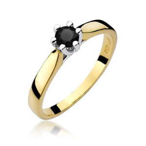 Złoty pierścionek W222B Czarny Diament 0,30ct żółte złoto pr. 585