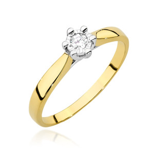 Złoty pierścionek W222BT Diament 0,08ct żółte złoto pr. 585