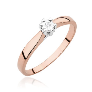 Złoty pierścionek W222T Diament 0,01ct różowe złoto pr. 585