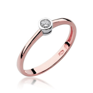 Złoty pierścionek W224 Diament 0,10ct różowe złoto pr. 585